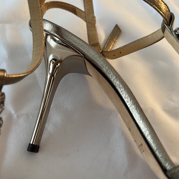 Jimmy Choo High Metal Heels with Crystals Cocktail Sandals Evening Shoes 37.5 - Picture 5 of 11